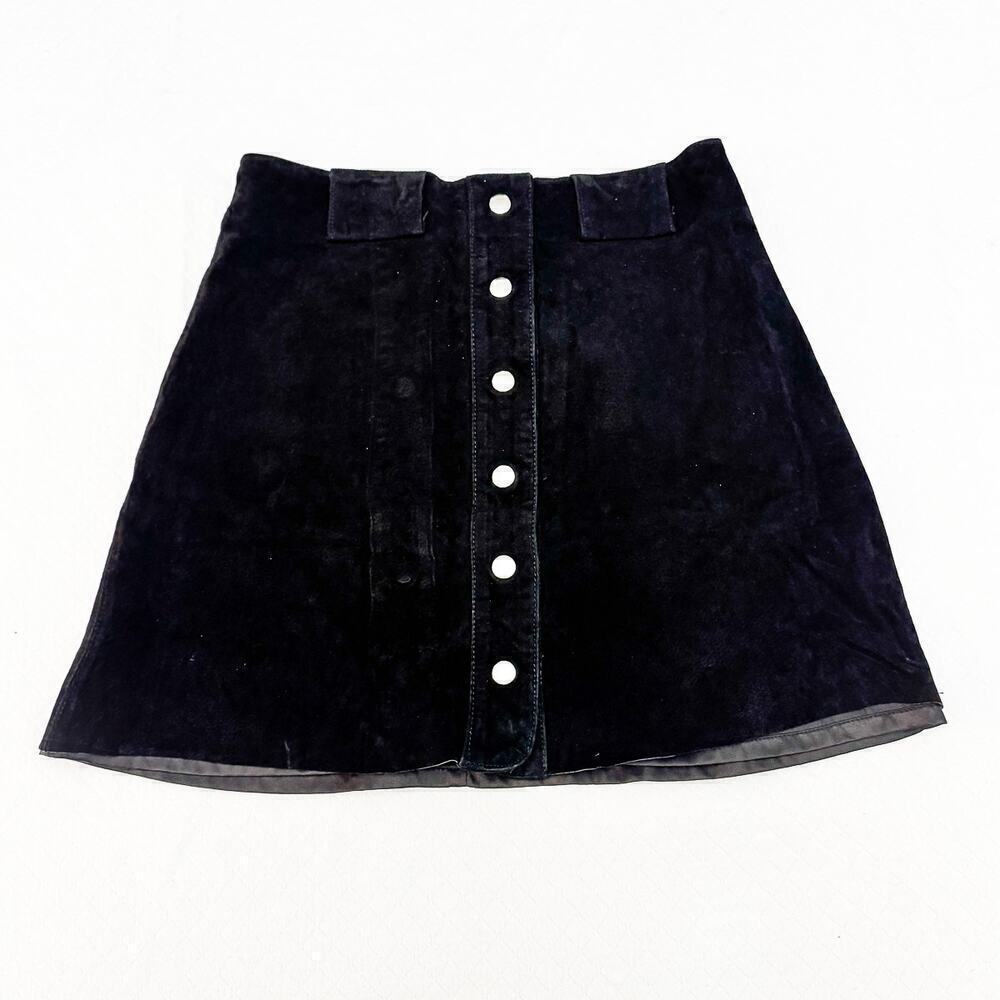 Zara Black Faux Suede Button Front Mini Skirt SZ M
